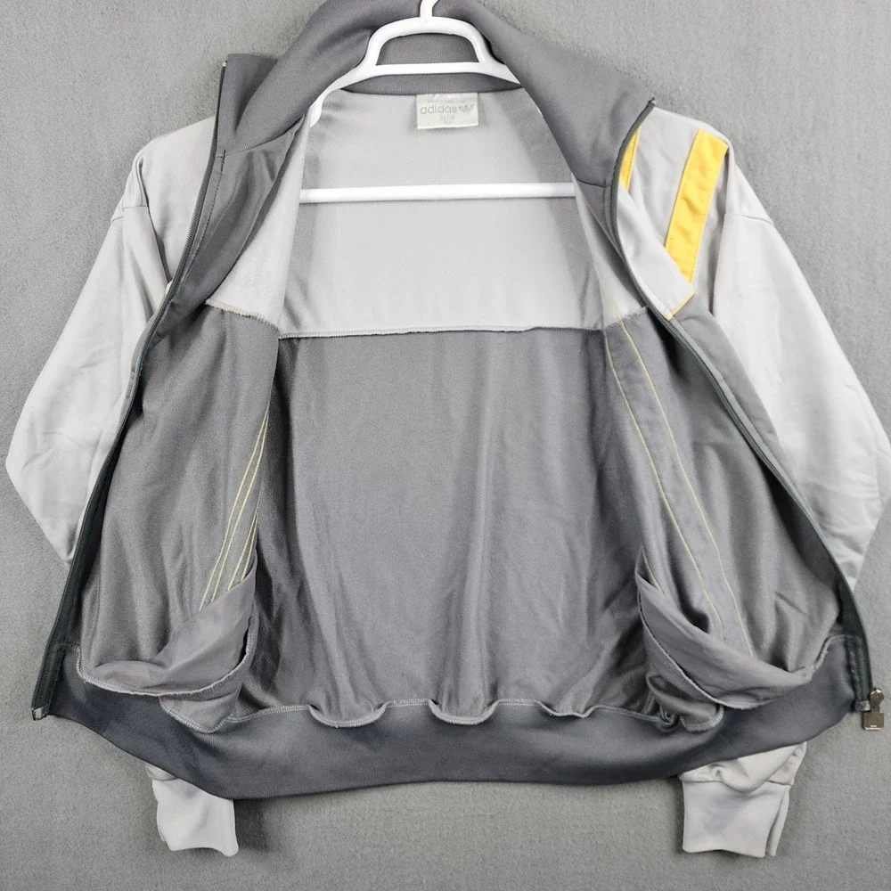 Vintage Adidas Track Jacket Mens Grey‎ Yellow 3 Stripe Full Zip Fit Men Smalll